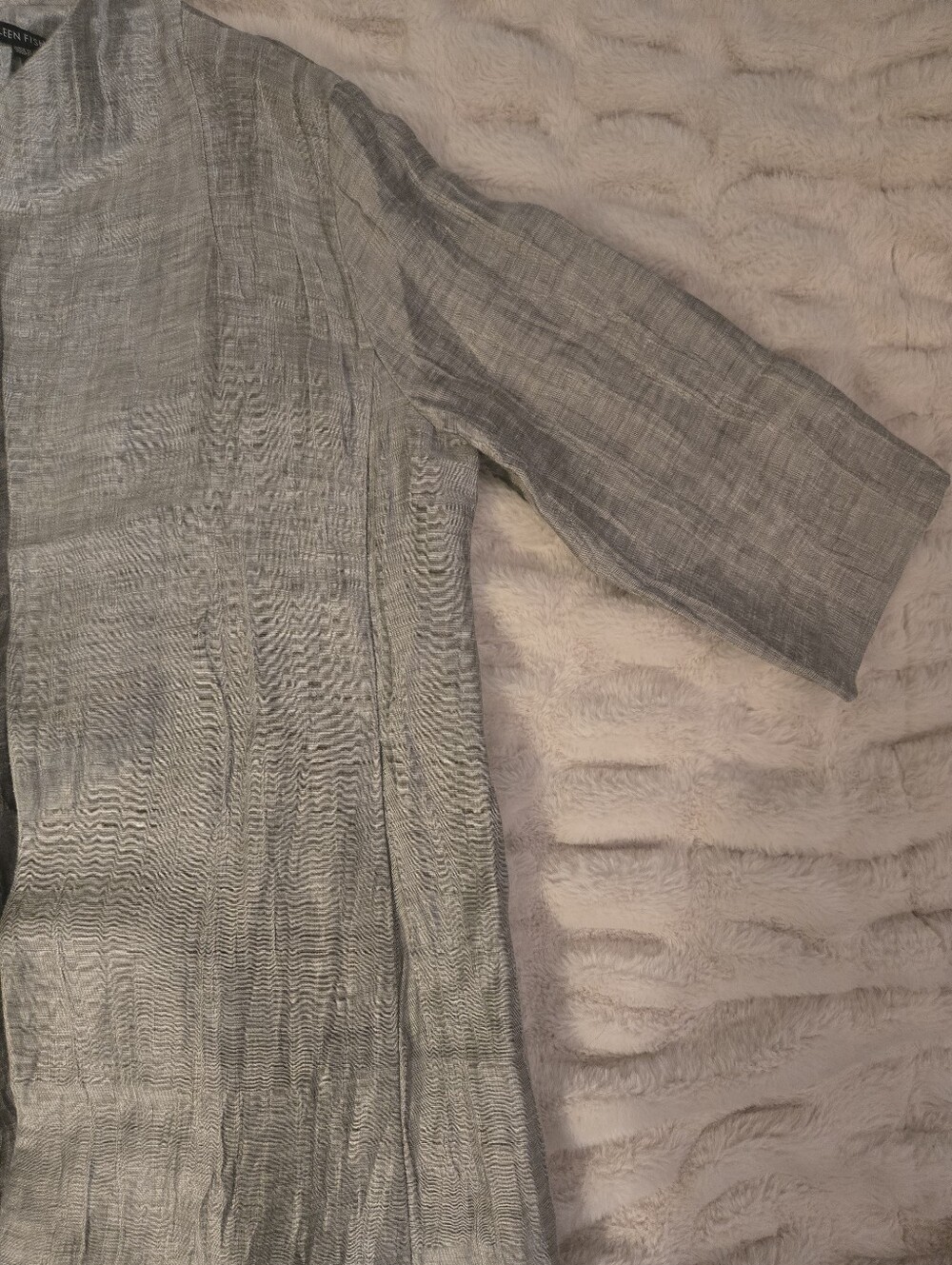 Eileen Fisher Italian Linen Silk [Small].Duster Jacket Silver Gray Crinkle - Picture 9 of 11